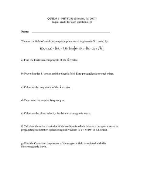 Practice Questions On Optics Quiz 1 Fall 2007 Phys 355 Docsity