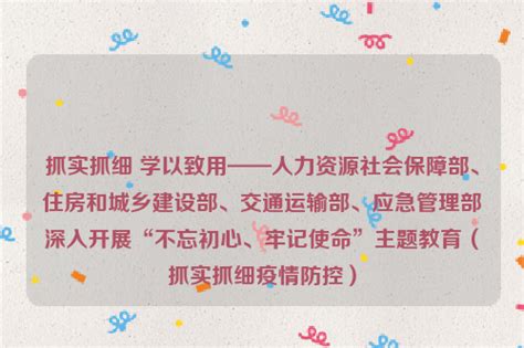 抓实抓细 学以致用——人力资源社会保障部、住房和城乡建设部、交通运输部、应急管理部深入开展“不忘初心、牢记使命”主题教育（抓实抓细疫情防控