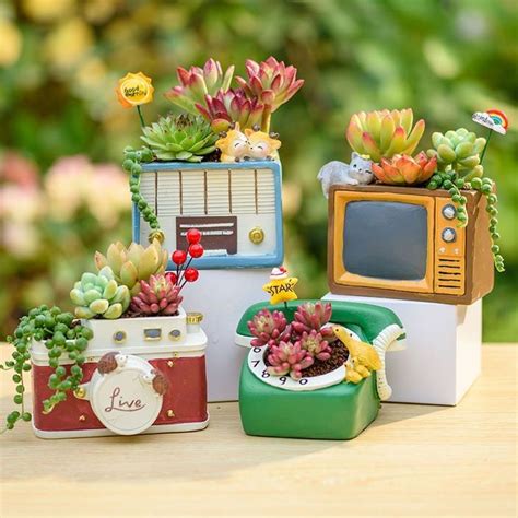 Retro Tv Radio Telephone Camera Shaped Flower Pot Succulent Planter