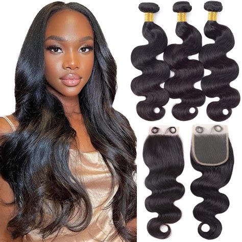 Amazon Body Wave Bundles With Closure Brazilian Human Hair 3