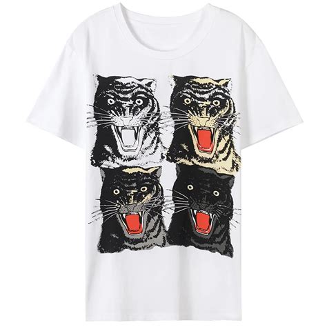 Liva Girl Casual Four Tiger Print T Shirts For Women Plus Size Harajuku