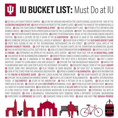 Iu Bucket List By Office Of First Year Experience Programs Indiana