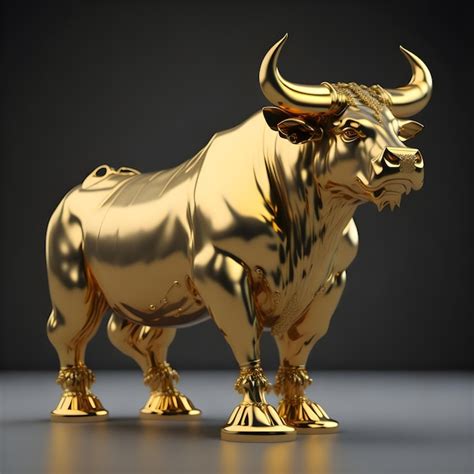 Premium AI Image | A gold bull statue is on a gray surface.