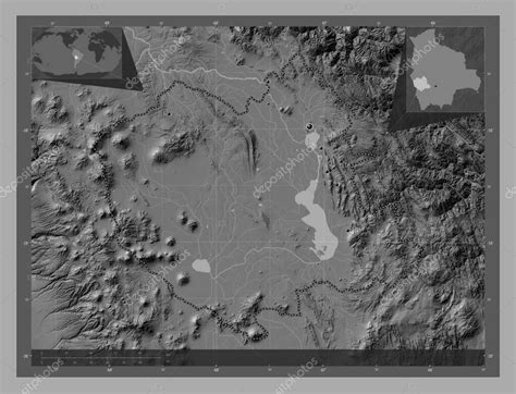 Oruro departamento de Bolivia Mapa de elevación de Bilevel con lagos