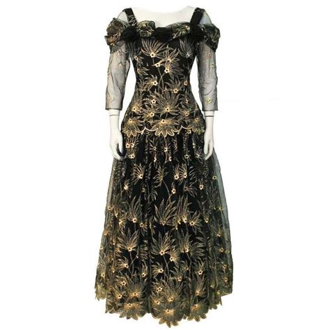 1980s Zandra Rhodes Black Gown With Gold Tambour Detailed Stitching At 1stdibs