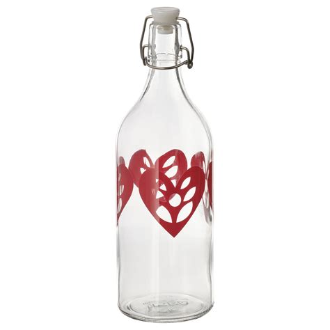 Vinterfint Bottle With Stopper Glass Heart Pattern Red L Ikea Lietuva