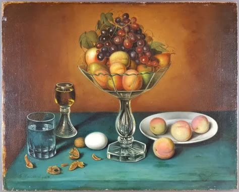 Ancien Tableau Andnature Morte Aux Fruits Peinture Huile 1864 Antique