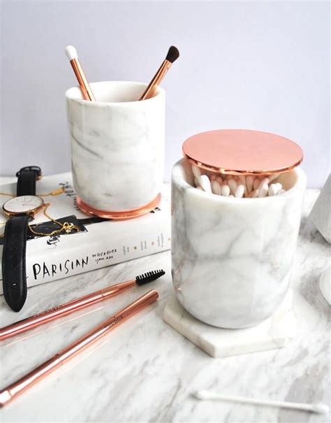 Real Marble Make Up Brush Holder With Copper Lid Carrara Etsy