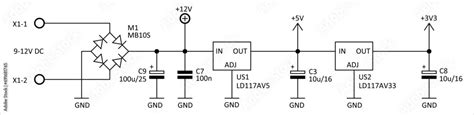 Technical schematic diagram of electronic device - power supply unit. Vector drawing electrical ...