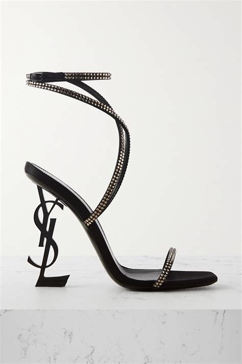 Saint Laurent Opyum Crystal Embellished Satin Sandals Black