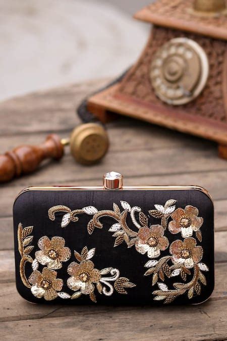 Buy Black Hand Embroidered Floral Clutch Bag By NR BY NIDHI RATHI