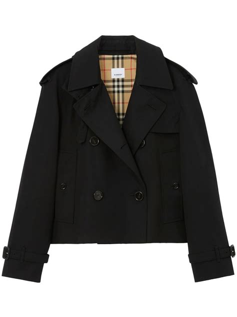 Burberry Double Breasted Cropped Trench Coat Black Farfetch Uk