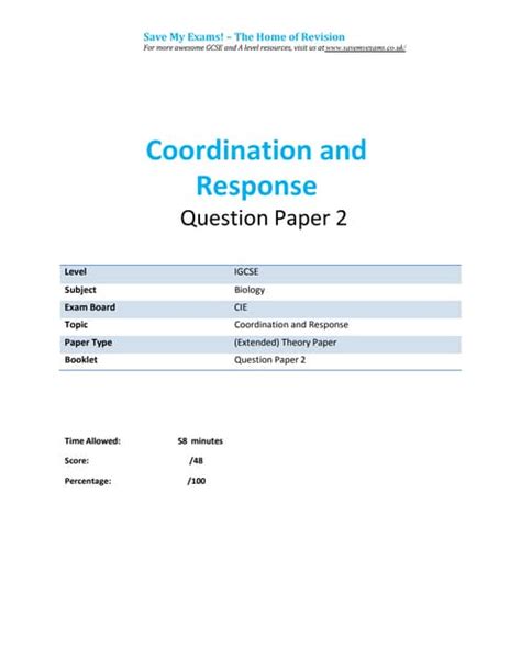 142 Coordination And Response Igcse Cie Biology Ext Theory Qp Pdf