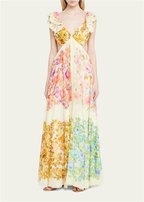 Zimmermann Raie Floral Frill Shoulder Maxi Dress Bergdorf Goodman