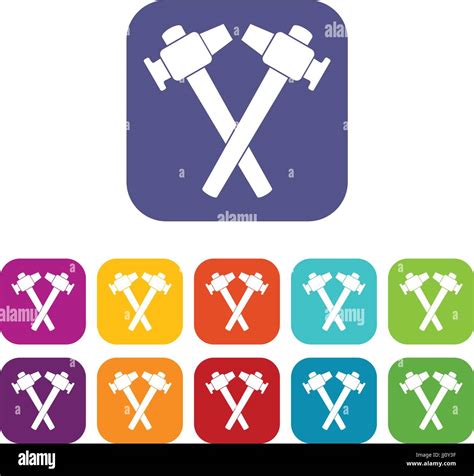 Crossed Blacksmith Hammer Icons Set Flat Stock Vector Image Art Alamy