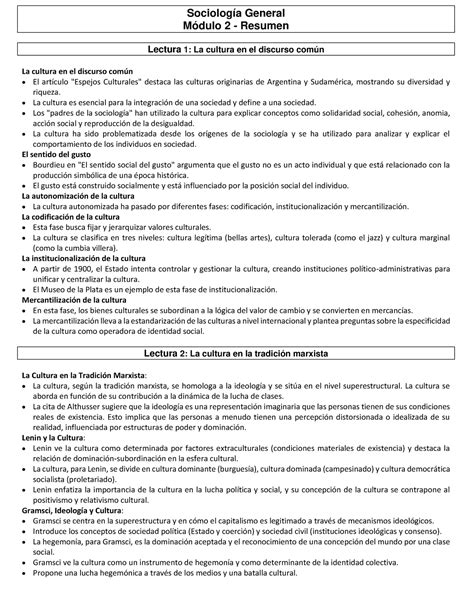 M Resumen Sociolog A General M Dulo Resumen Lectura La