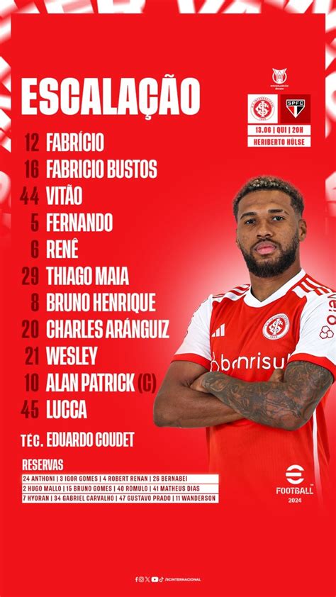 Escalações De Internacional X São Paulo Futebol Clube - Internacional x São Paulo: veja as escalações para o jogo do Brasileirão