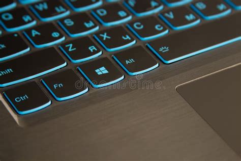 Close-up of Laptop Keyboard Backlight, Blue Backlit Keyboard Editorial ...