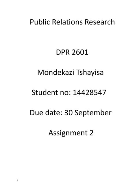 Dpr2601 Ass2 DPR 2601 Assignment 2 Public Relations Research DPR