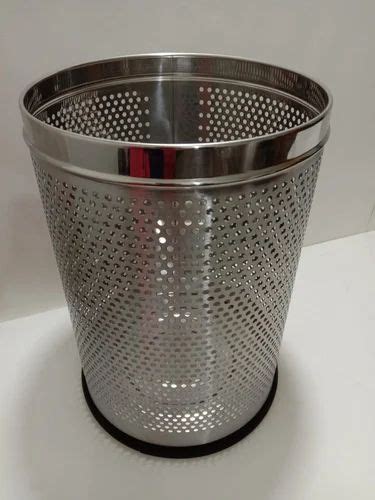 Open Top Silver Stainless Steel Perforated Dustbin Size 10 X14