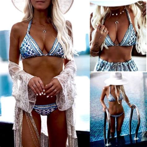 2018 conjunto de Bikini Push Up acolchado traje de baño triángulo azul