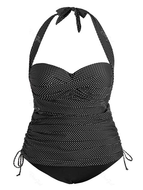 Black Xl Padded Halter Polka Dot Plus Size Tankini