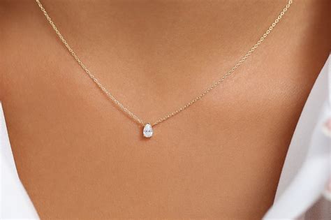 Pear Shaped Diamond Necklace 14K Gold Pear Shape Diamond Etsy