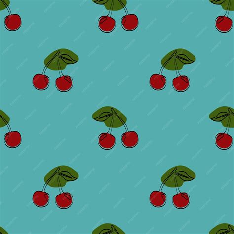 Premium Vector Seamless Pattern With Cherry On Blue Background