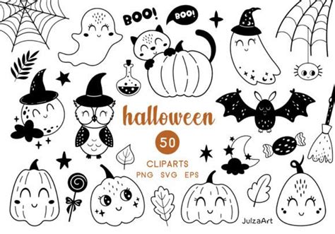 Black and White Halloween Clipart Graphic by JulzaArt · Creative Fabrica