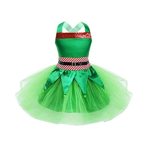 Dpois Enfant Fille Lutin Robe Noël Déguisement Elfe Costume Carnava