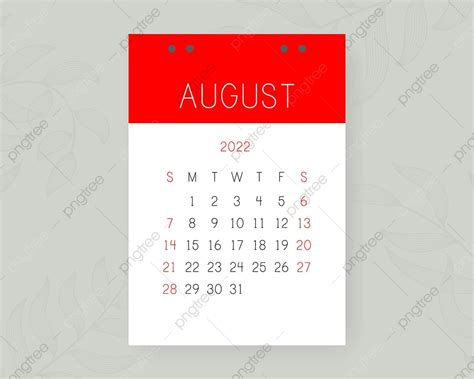 Agosto PNG dibujos Página Del Calendario Calendario 2022 Oficina