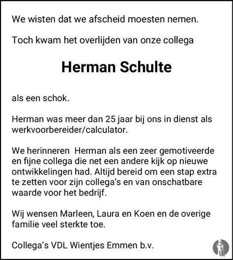 Herman Schulte 15 08 2018 Overlijdensbericht En Condoleances