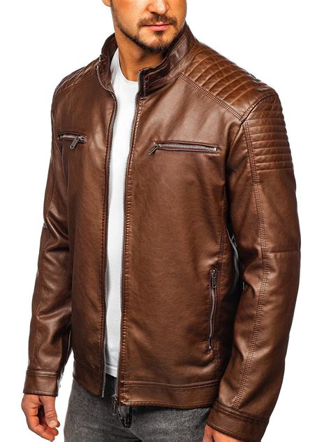 Chaqueta De Cuero Biker Para Hombre Marr N Bolf