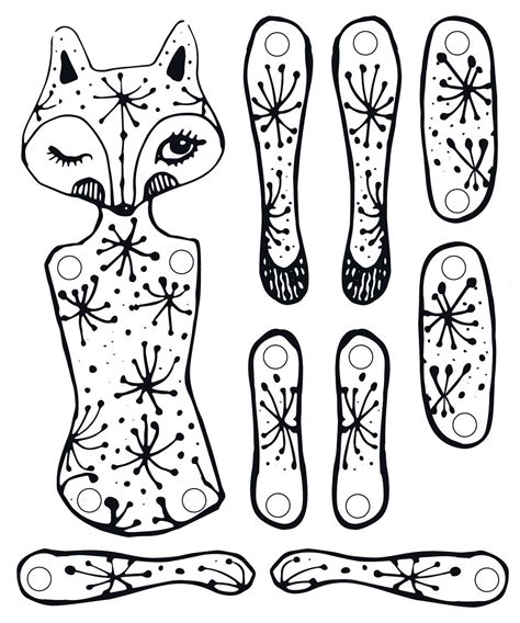 Printable Diy Coloring Moving Paper Doll Dandelion Lady Fox