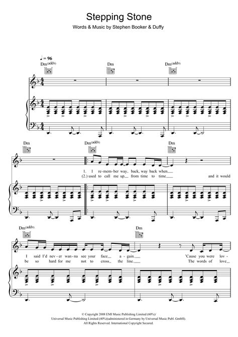 Stepping Stone By Duffy Sheet Music For Piano Vocal And Guitar Chords At Sheet Music Direct