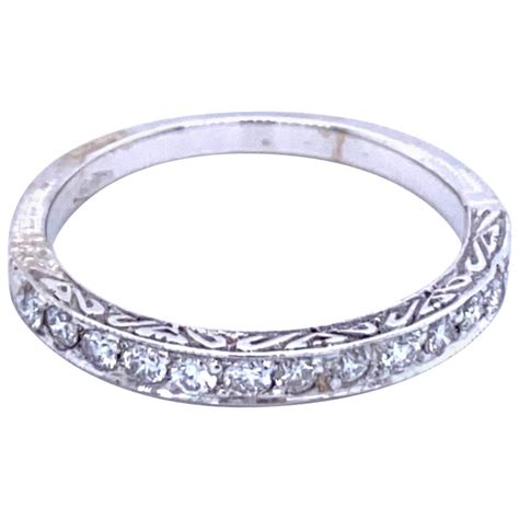 1920s Art Deco Engraved White Gold Wedding Band Ring For Sale At