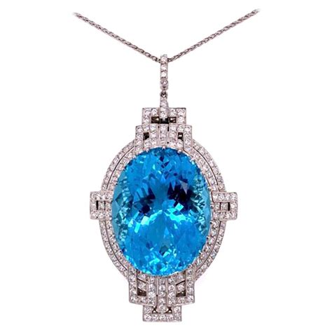 Art Deco Style Aquamarine Platinum Necklace For Sale At Stdibs