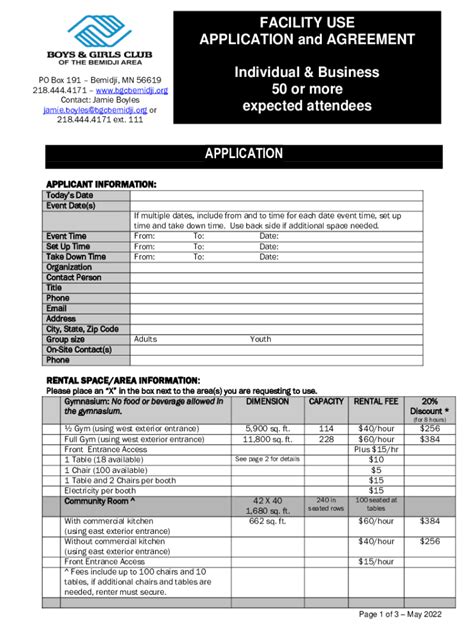 Fillable Online Facility Use Application And Agreement Individual