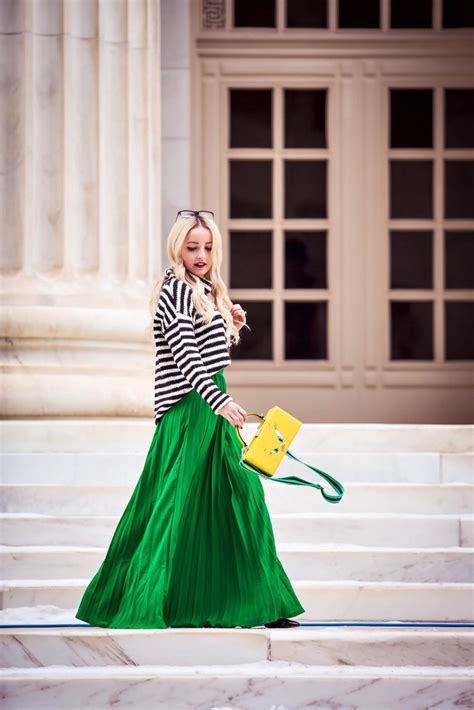 Green Pleated Maxi Skirt