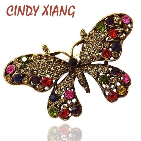 Cindy Xiang Colors Pick Vintage Rhinestone Butterfly Brooch For Women