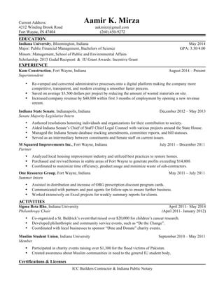 Aamir Mirza S Resume PDF