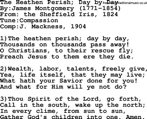 Methodist Hymn The Heathen Perish Day By Day Lyrics With Pdf