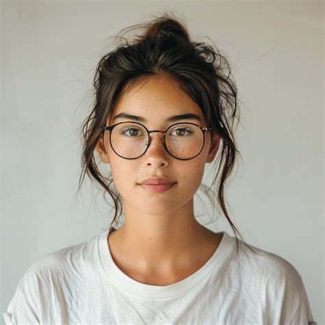 Premium Photo A Woman Wearing Glasses With A White Shirt That Says She Is Wearing A White Shirt