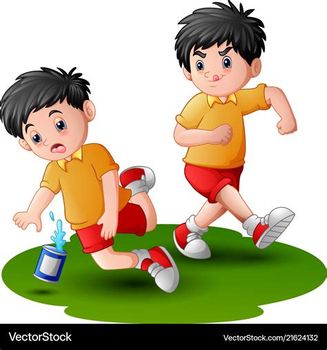 Cartoon Boy Kicking Others Royalty Free Vector Image