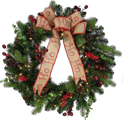 Puleo International 30 Inch Pre Lit Decorated Wreath With Bow Berries