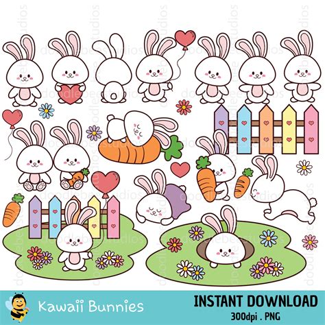 Premium Vector Clipart Kawaii Bunny Cute Bunny Clipart Set, 56% OFF