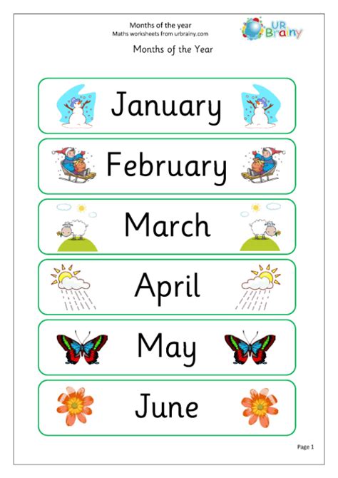 Printable Month Of The Year Worksheets