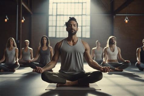 Hombre Con Confianza Dirigi Una Clase De Yoga Guiando A Sus