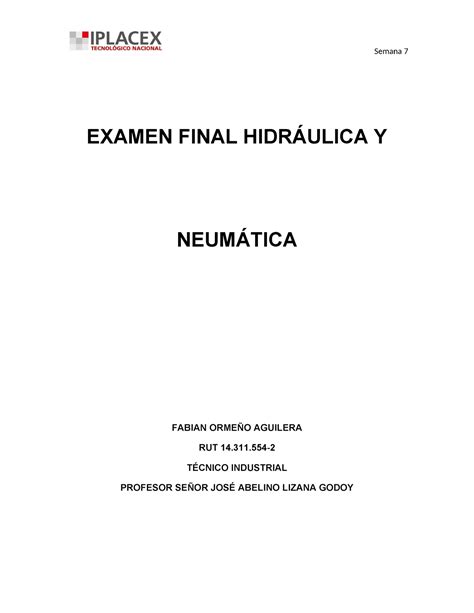 Eva Final Hid Neum Examen Final Hidr Ulica Y Neum Tica Fabian Orme O