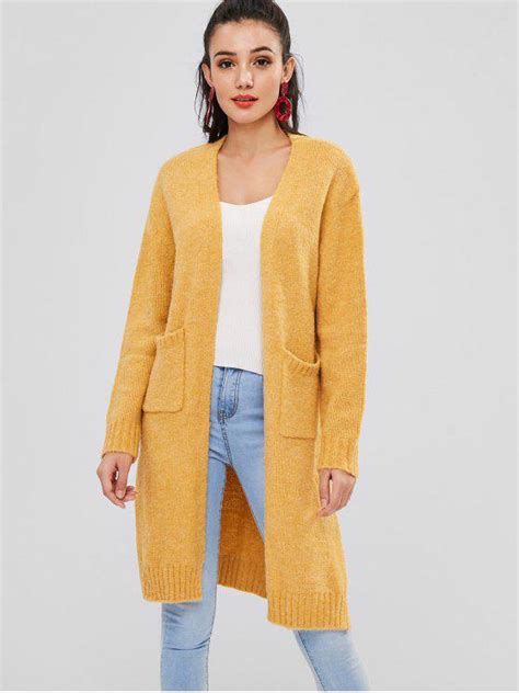 [36 Off] 2021 Slit Open Front Longline Cardigan In Bee Yellow Zaful